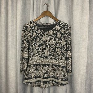 NWT Lucky Brand Black & White Botanical Top